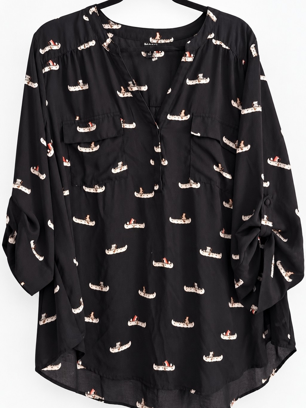 torrid Black Boat-Print Split-Neck Tunic